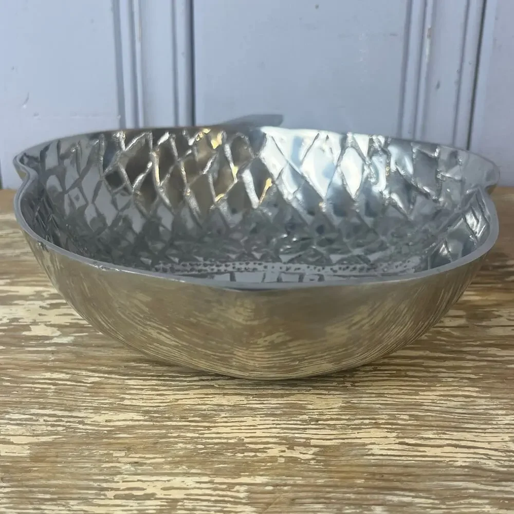 Large Metal Acorn Serving Bowl 11x9”SilverTone Fall Thanksgiving Decor Catchall